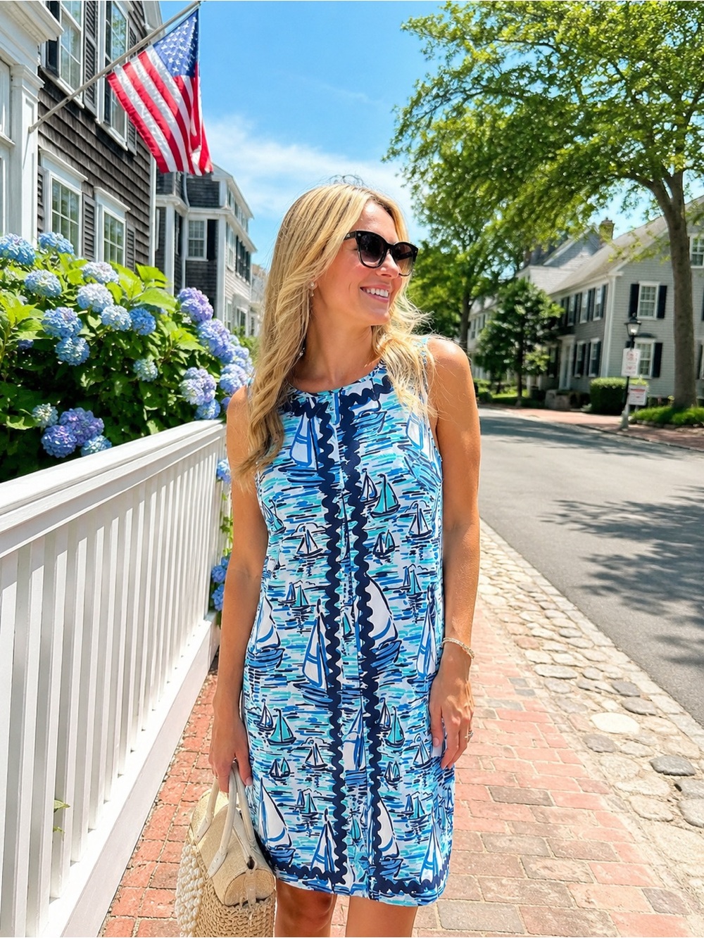 ❗️Sail to Sable Sleeveless Blue Sailboat Print Shift Dress MSRP $228!